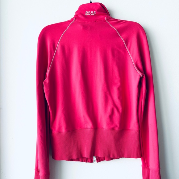 Y2K VTG BEBE Sport Track Jacket Coral Pink Stripe Full Zip Logo Women M USA Gym - Picture 4 of 12